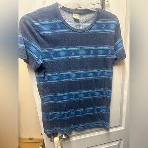 Hollister Navy and Teal Striped Tee